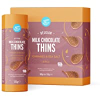 Los mejores  - Marca Amazon - Happy Belly Láminas de chocolate con leche belga- Sabor a caramelo y sal marina- 4x125g